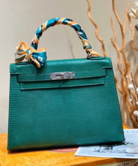 에르메스 켈리백28 그린 은장 리자드 가죽